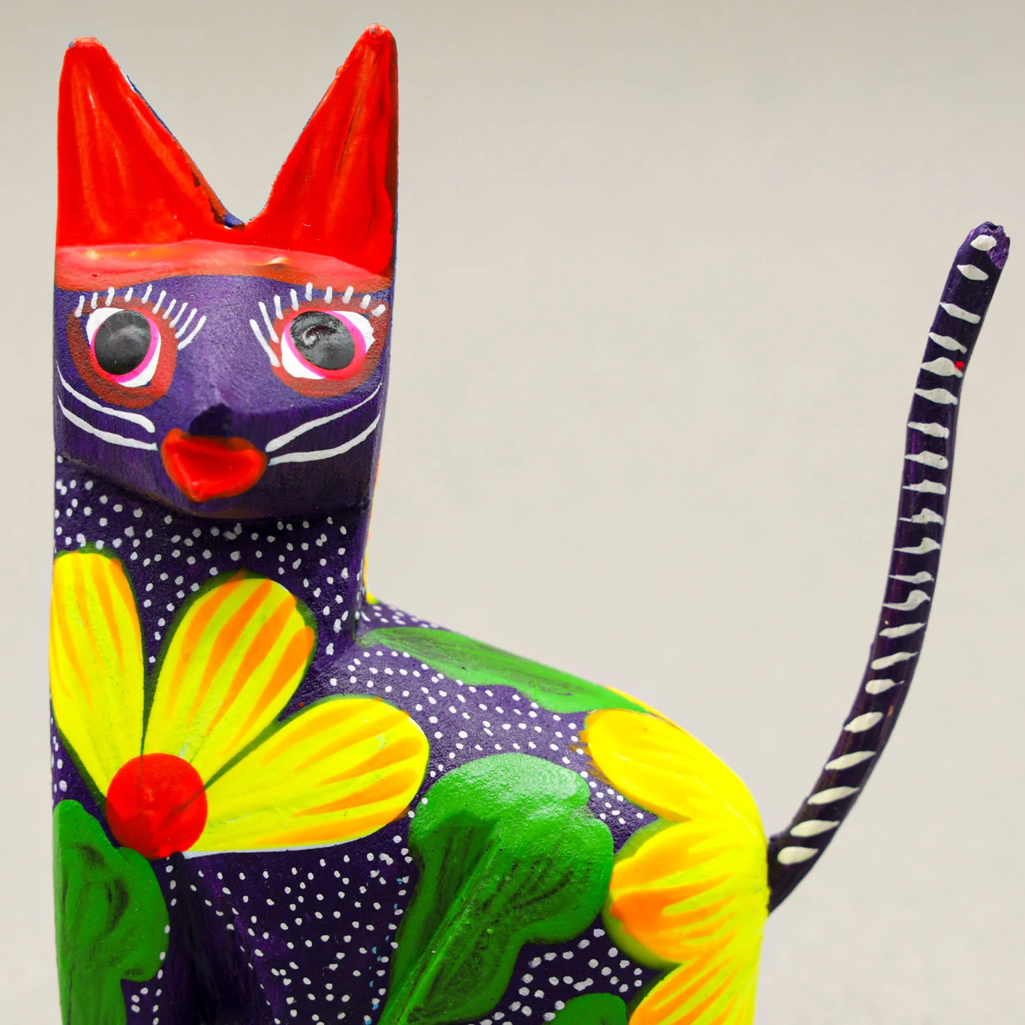 Large Hand Painted Sitting Cat Wooden Figurine - Image 7