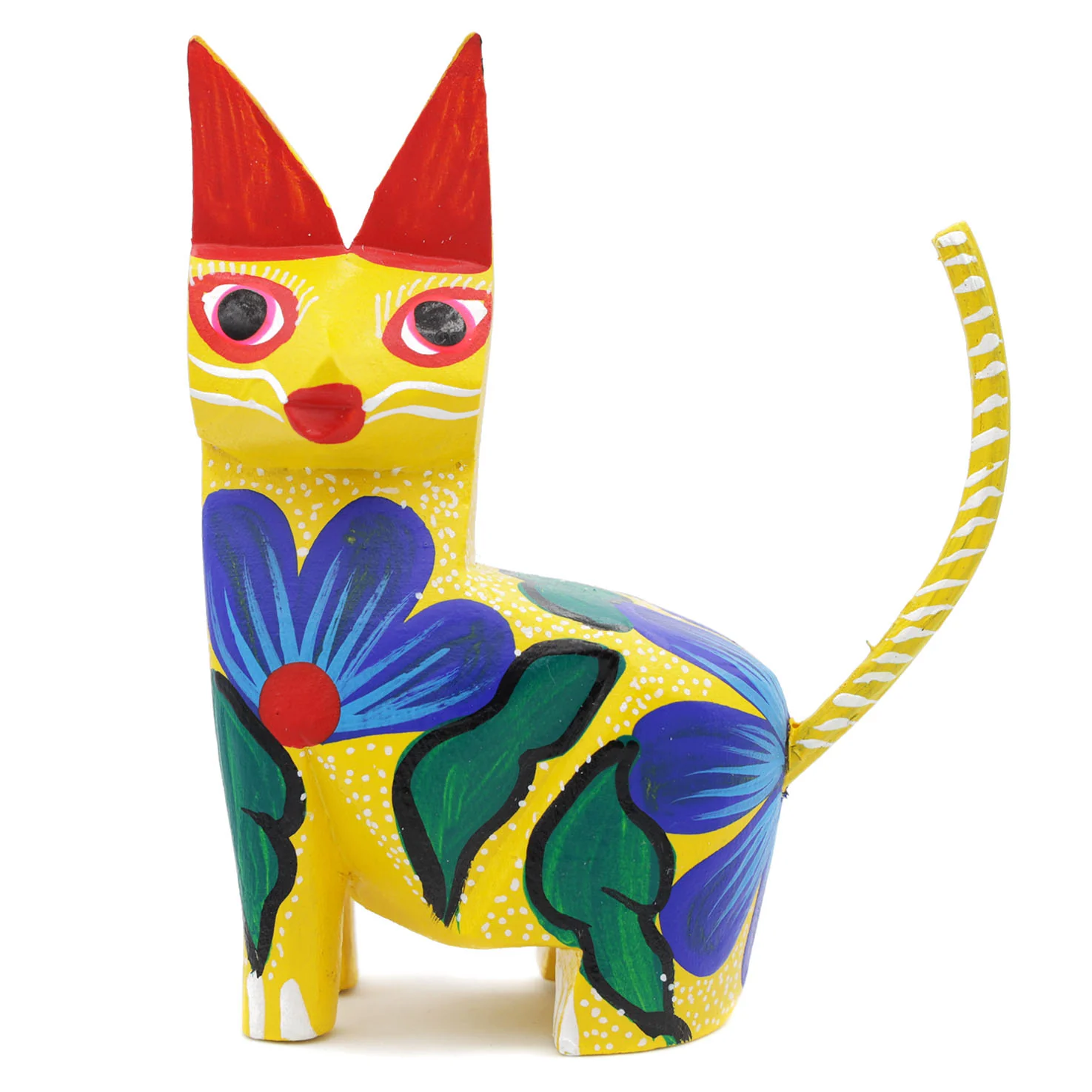 Large Hand Painted Sitting Cat Wooden Figurine - Image 9