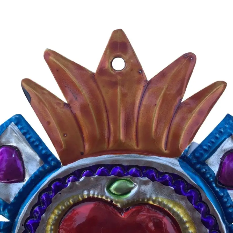 Large Mexican Crown Milagro Tin Hearts - Image 4