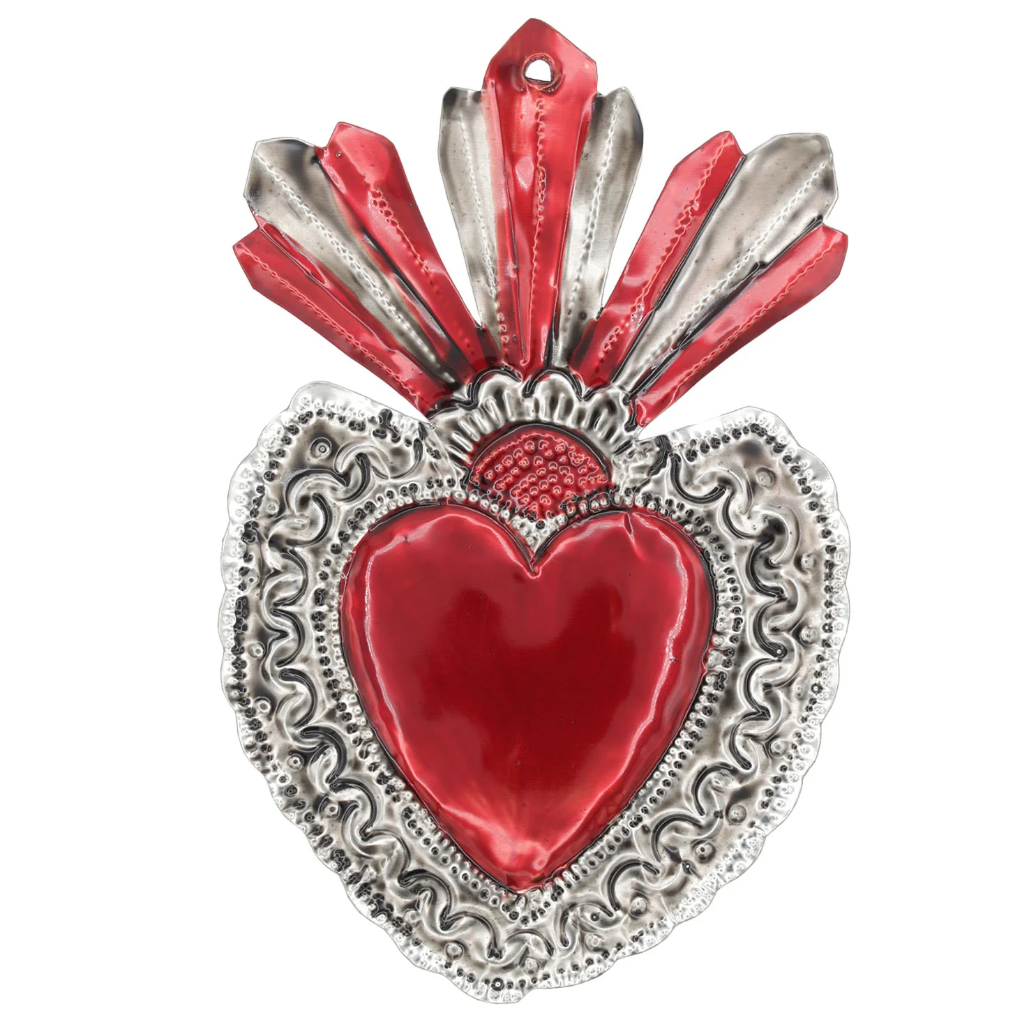 Large Mexican Crown Milagro Tin Hearts - Image 5