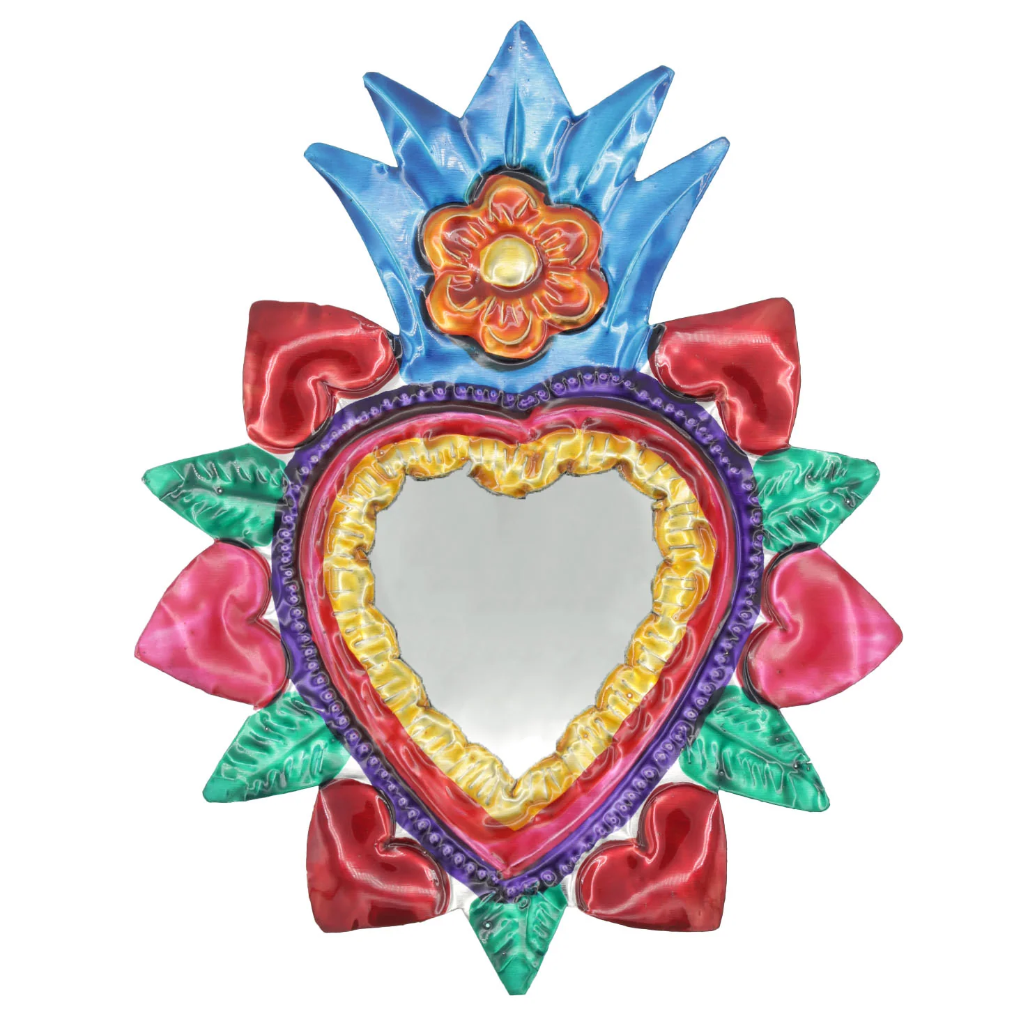 Medium Mexican Crown Milagro Tin Heart with Mirror - Image 11
