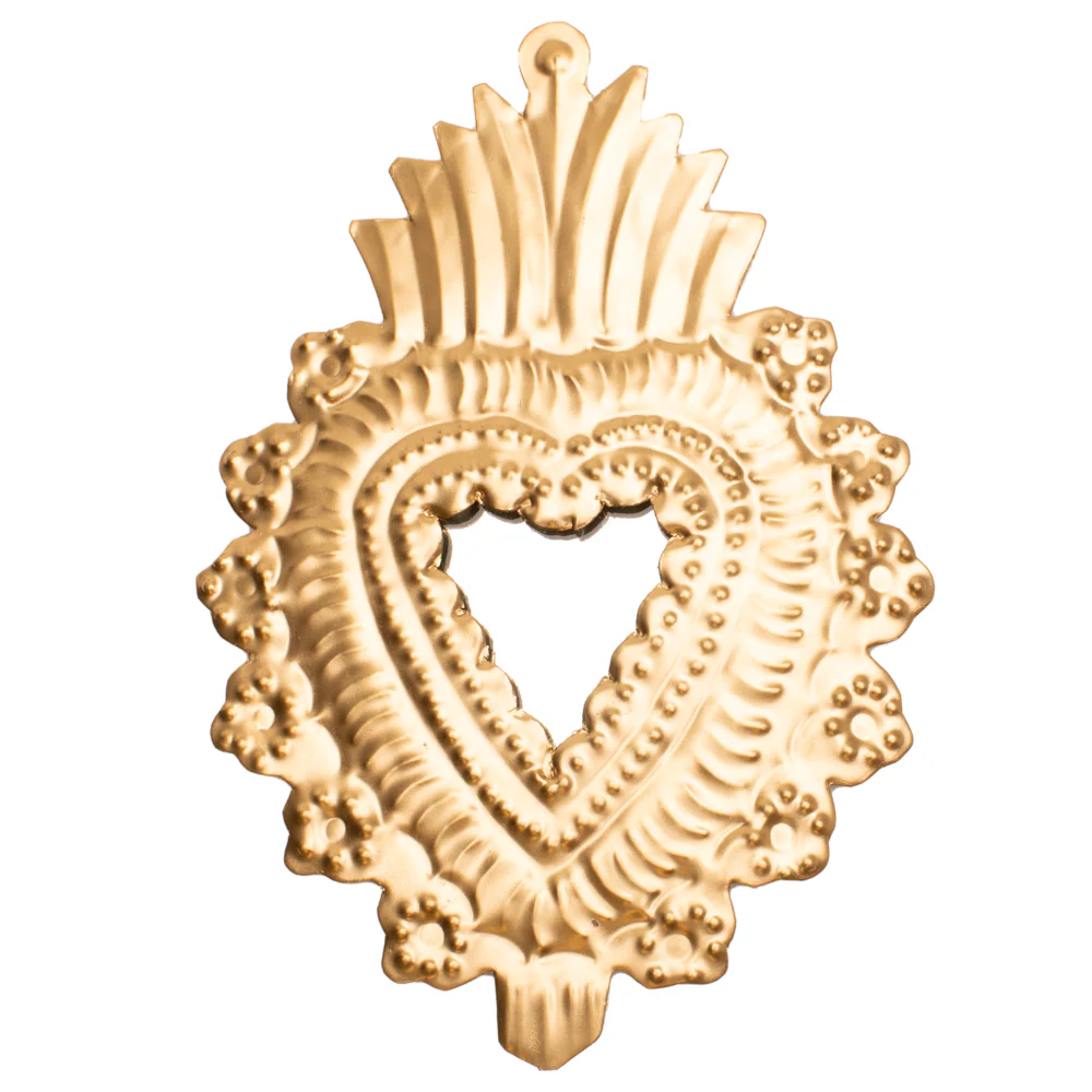 Medium Mexican Crown Milagro Tin Heart with Mirror - Image 12