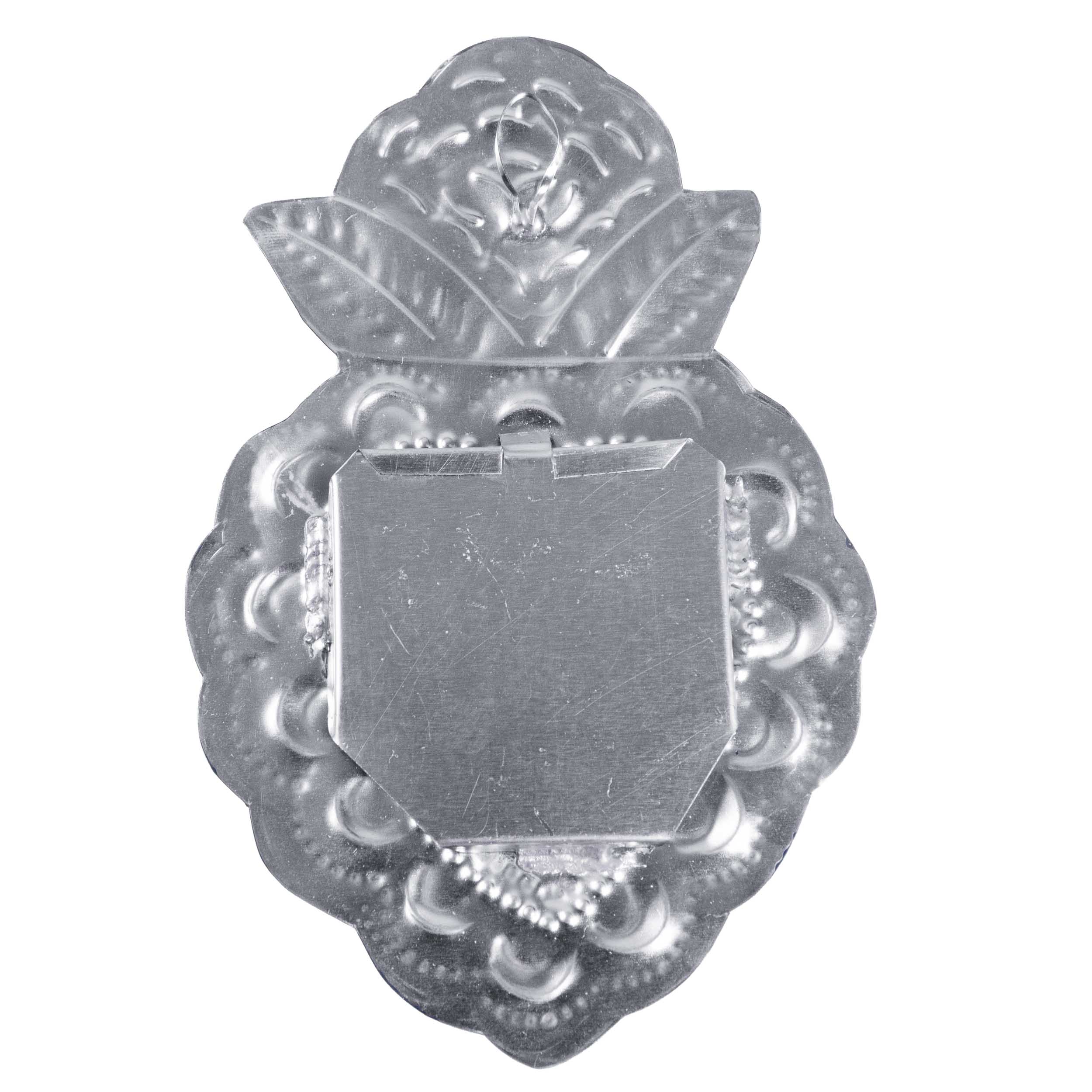 Medium Mexican Crown Milagro Tin Heart with Mirror - Image 14