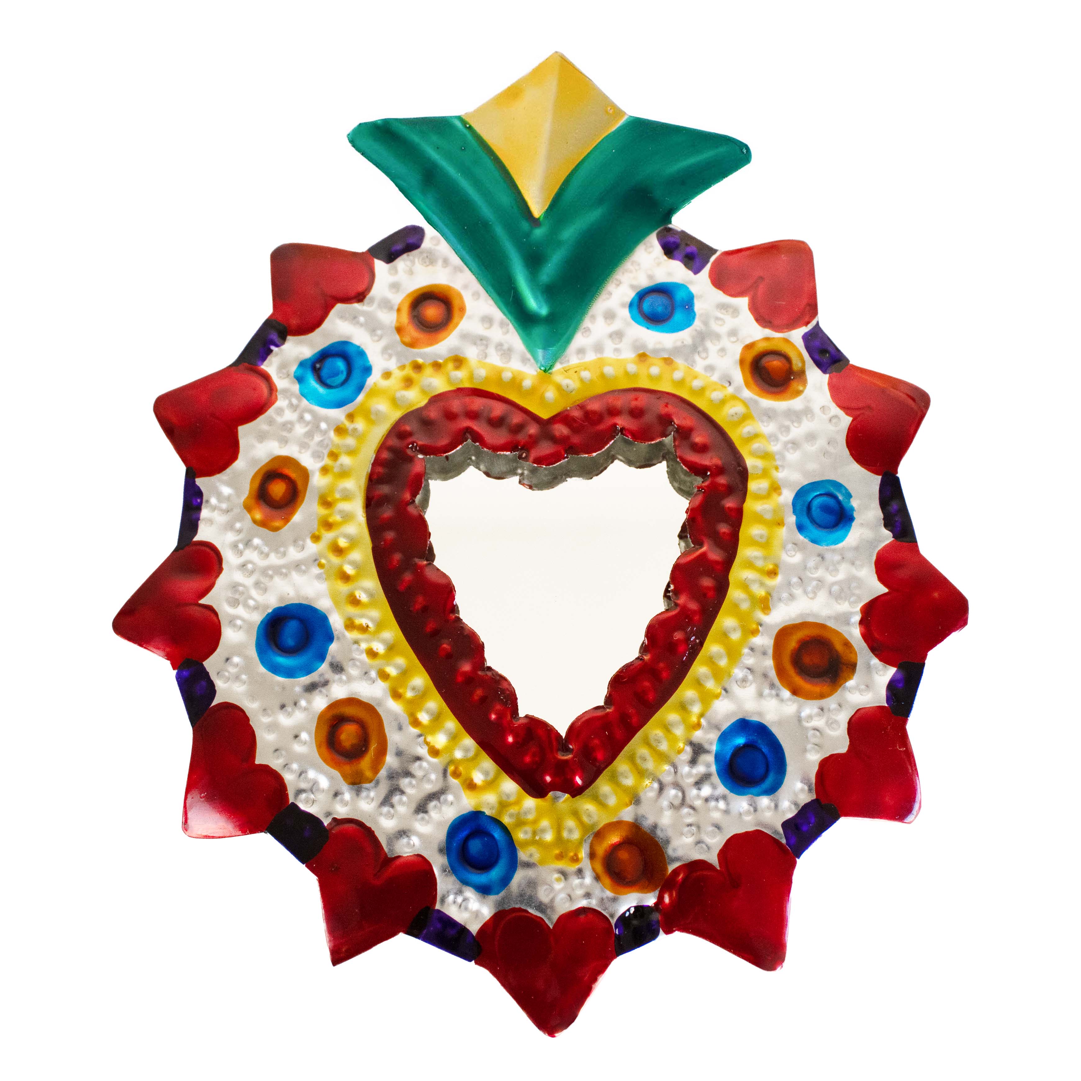 Medium Mexican Crown Milagro Tin Heart with Mirror - Image 16