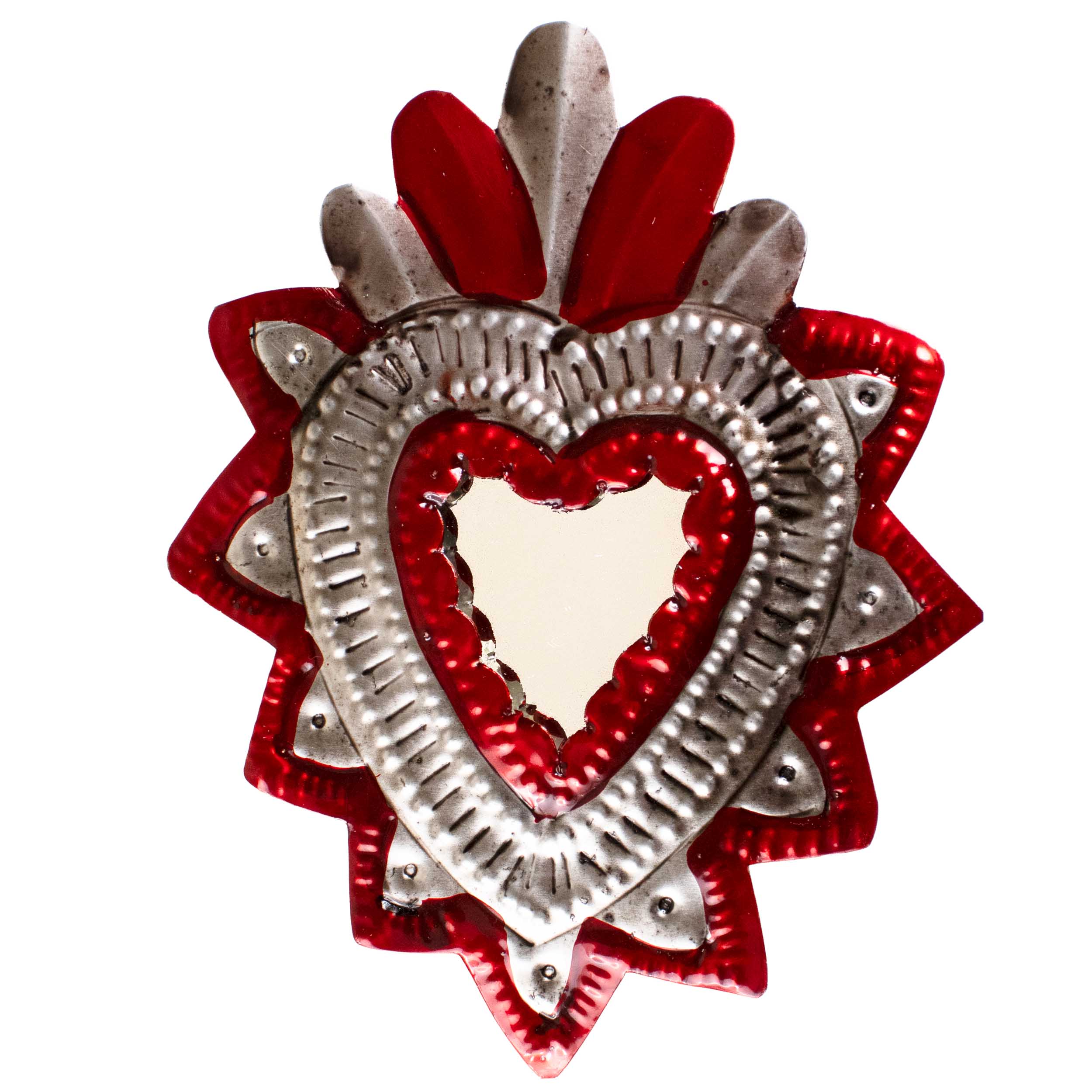 Medium Mexican Crown Milagro Tin Heart with Mirror - Image 18
