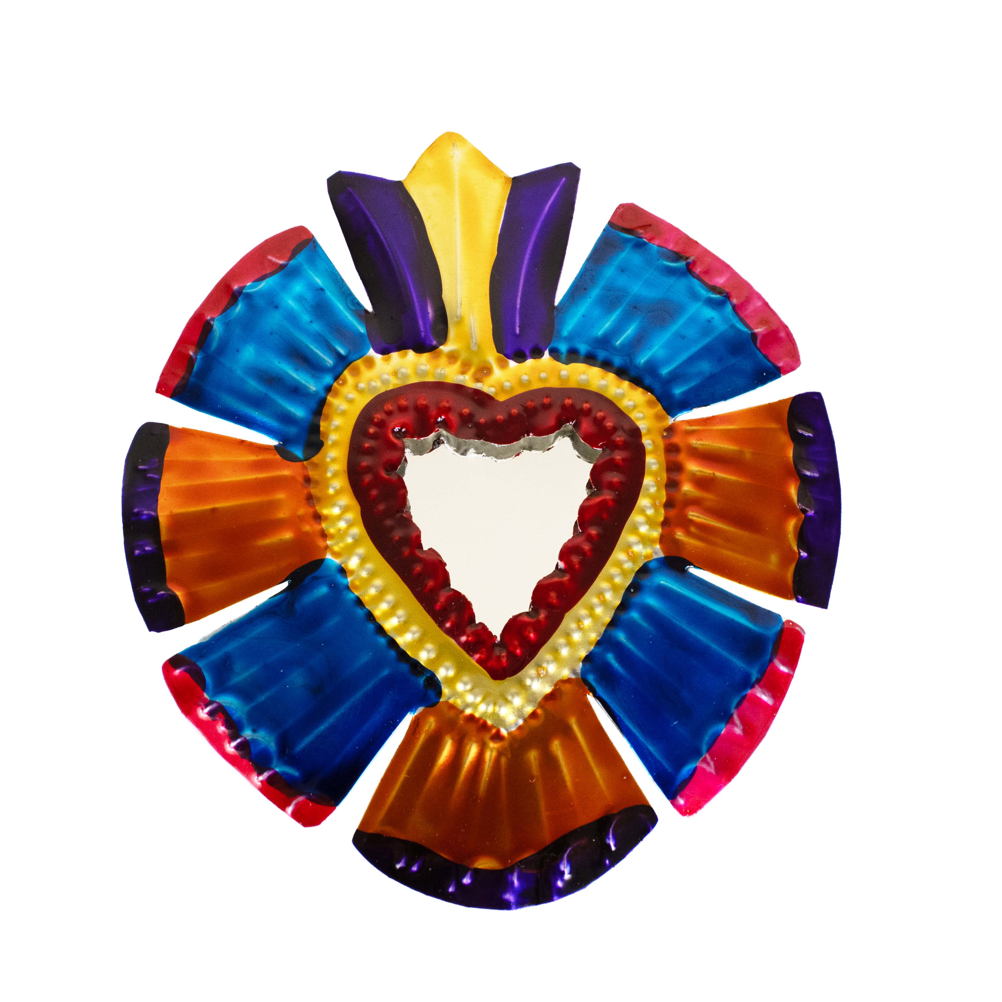 Medium Mexican Crown Milagro Tin Heart with Mirror - Image 19