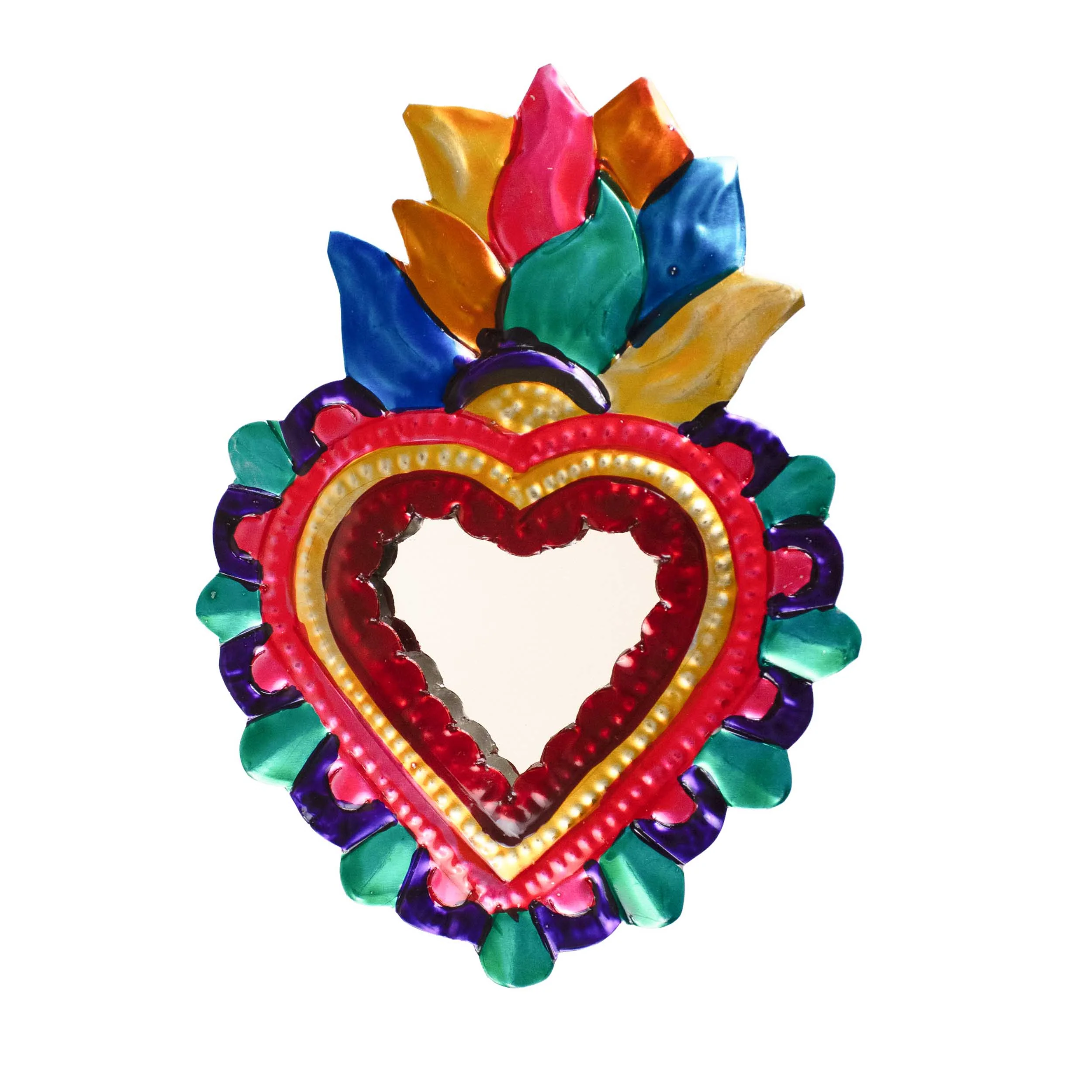 Medium Mexican Crown Milagro Tin Heart with Mirror - Image 20