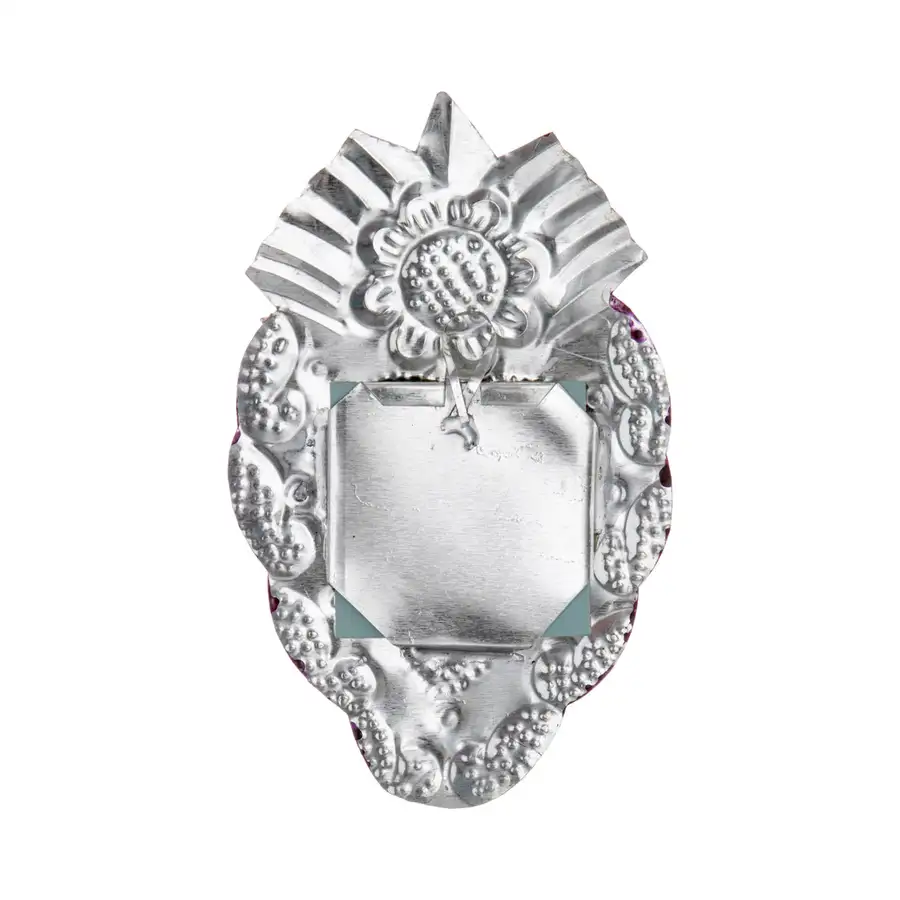 Medium Mexican Crown Milagro Tin Heart with Mirror - Image 7
