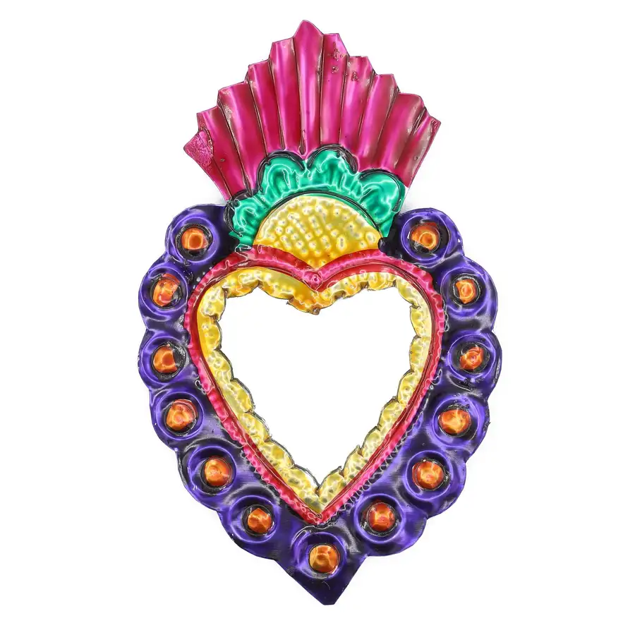 Medium Mexican Crown Milagro Tin Heart with Mirror - Image 8