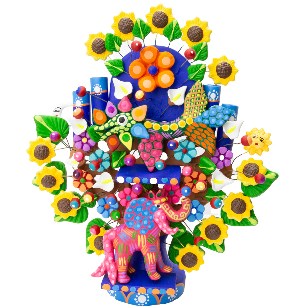 Mexican Tree of Life 1' Clay Sculpture - Image 24