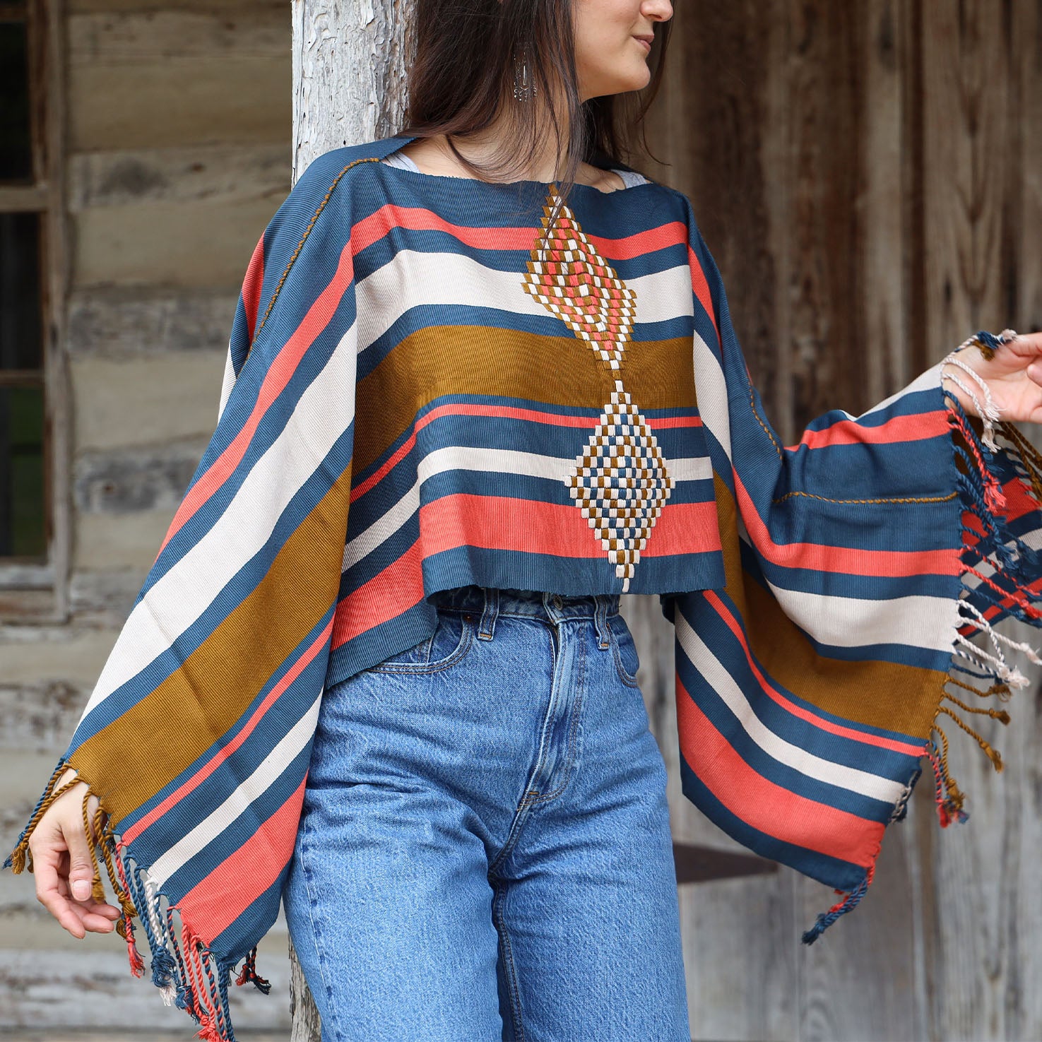 Oxchuc Lines and Rhombus Poncho - Image 4