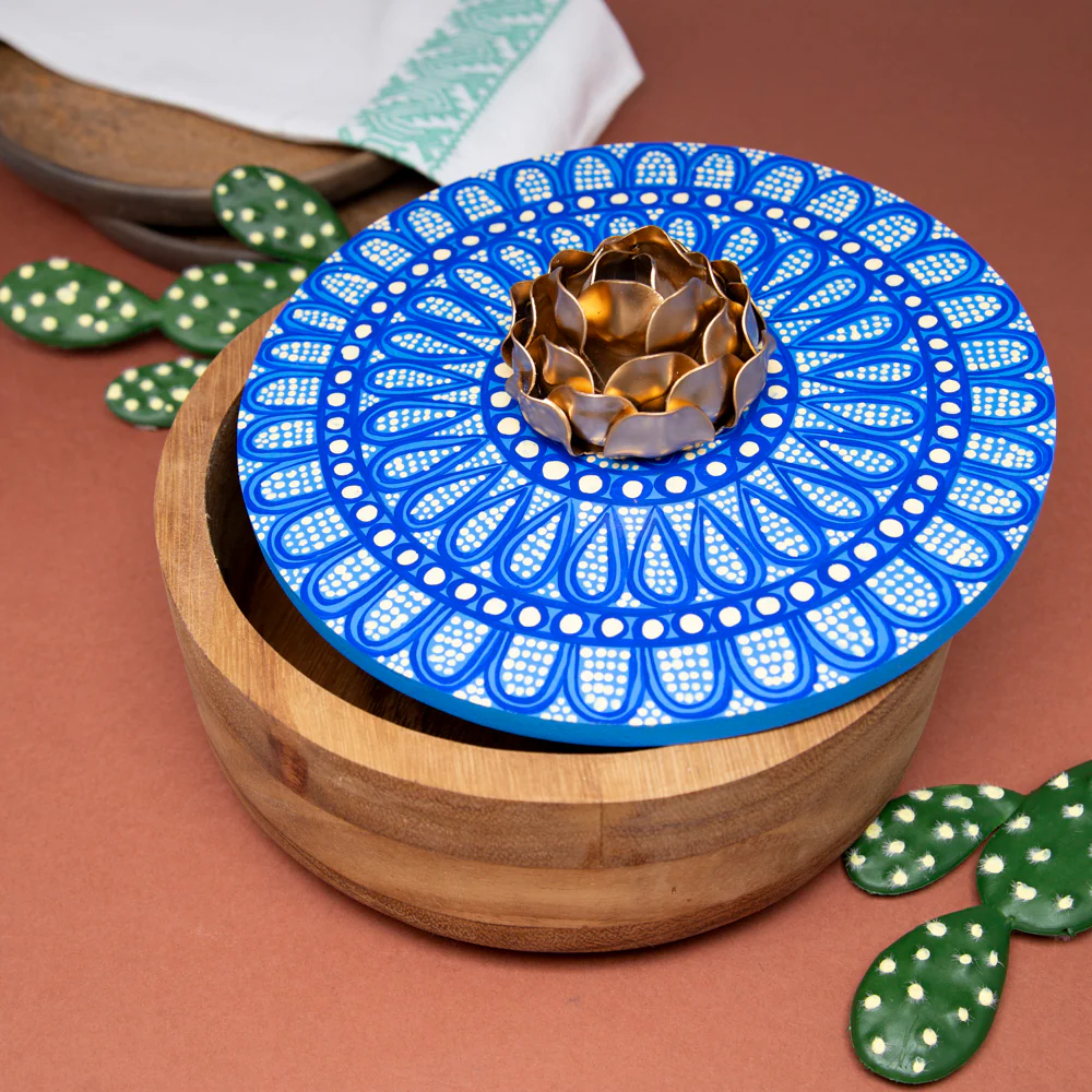 Hand-painted Parota Solid Wood Kitchen Tortillero/Basket - Image 20