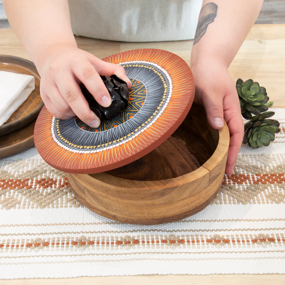 Hand-painted Parota Solid Wood Kitchen Tortillero/Basket - Image 22