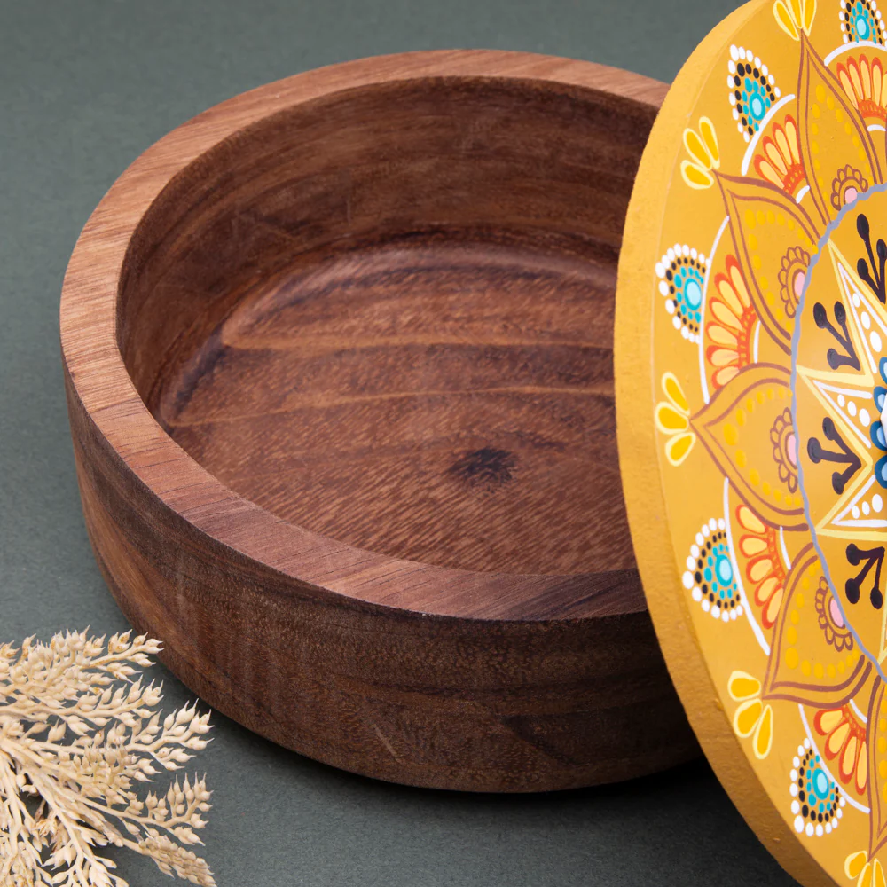 Hand-painted Parota Solid Wood Kitchen Tortillero/Basket - Image 29