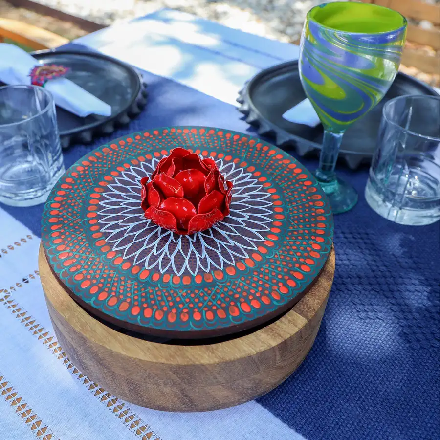 Hand-painted Parota Solid Wood Kitchen Tortillero/Basket - Image 30