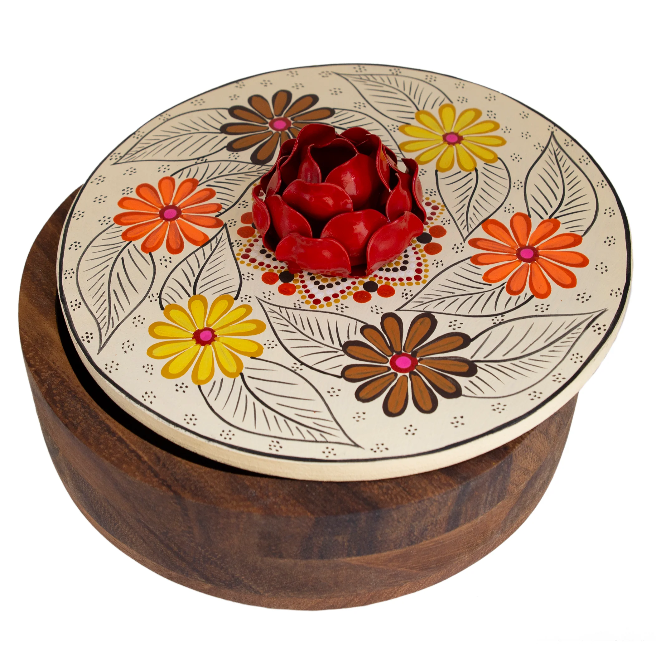 Hand-painted Parota Solid Wood Kitchen Tortillero/Basket - Image 4