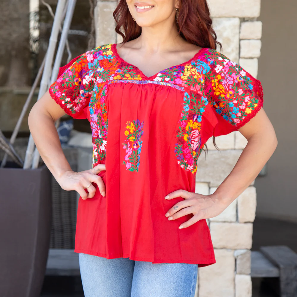Sophia Hand-Embroidered Short Sleeve Blouse - Image 3