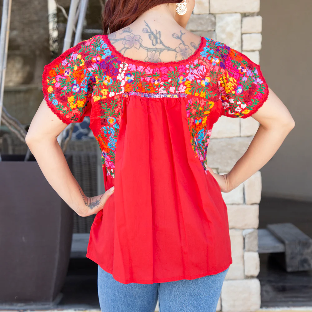 Sophia Hand-Embroidered Short Sleeve Blouse - Image 4
