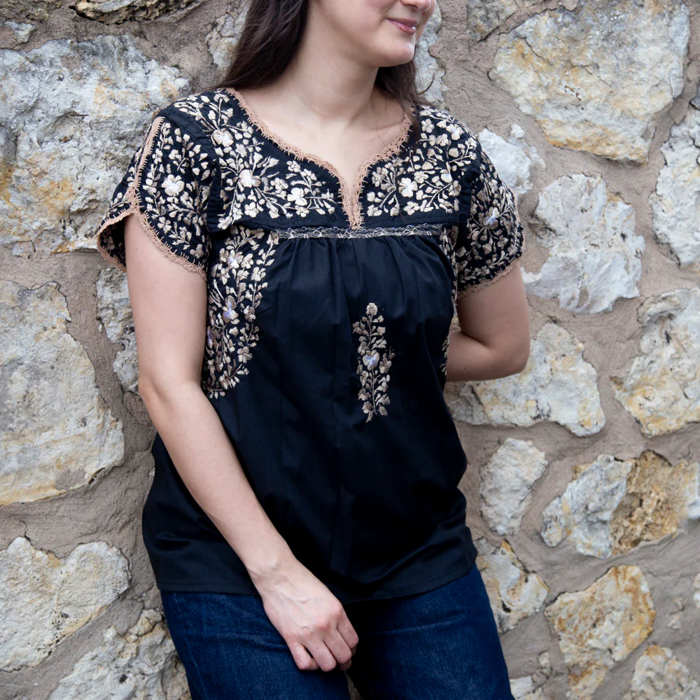 Sophia Hand-Embroidered Short Sleeve Blouse - Image 6