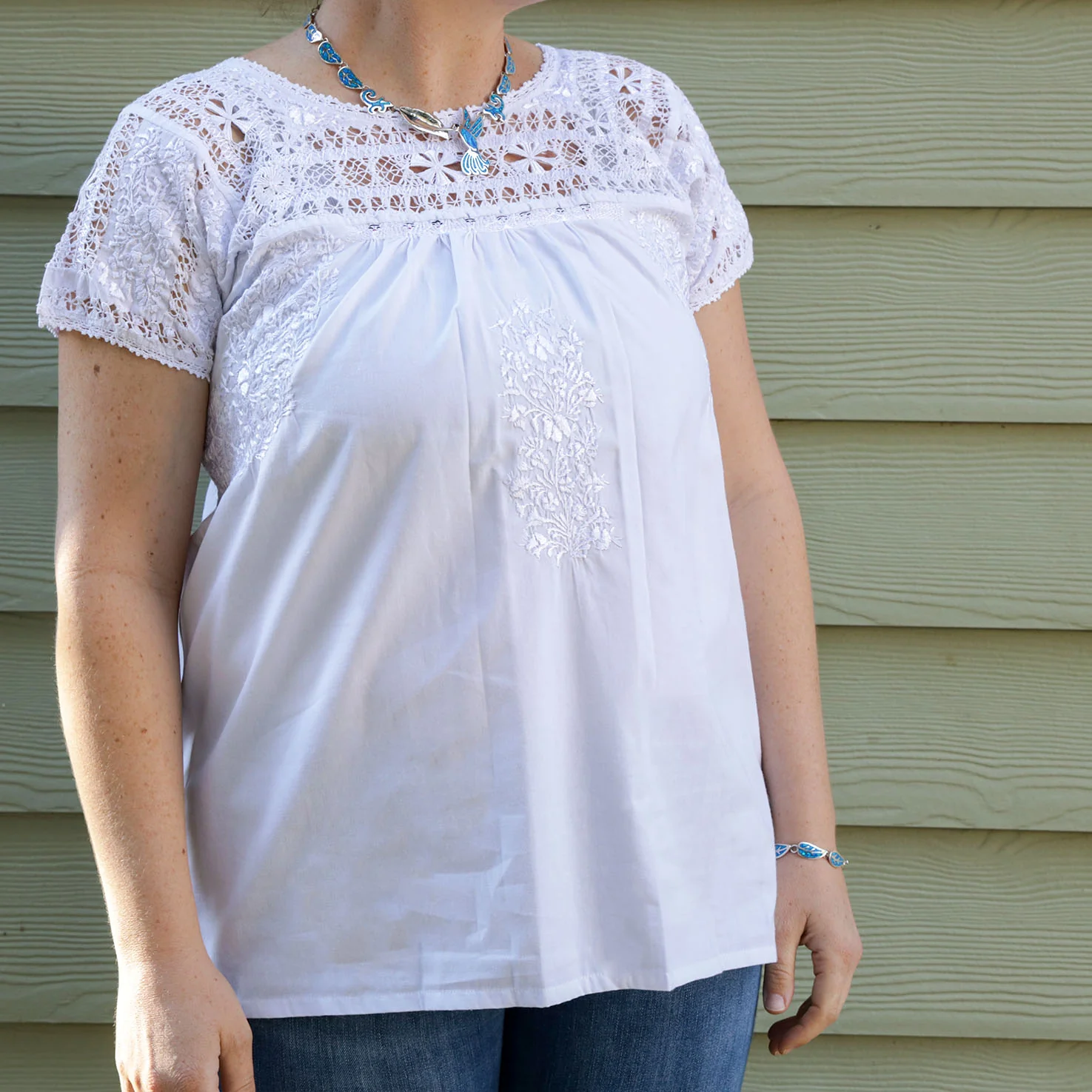 Sophia Hand-Embroidered Short Sleeve Blouse - Image 7