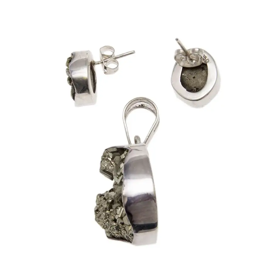 Sterling Silver Lucky Pyrite Earrings and Pendant Set - Image 3