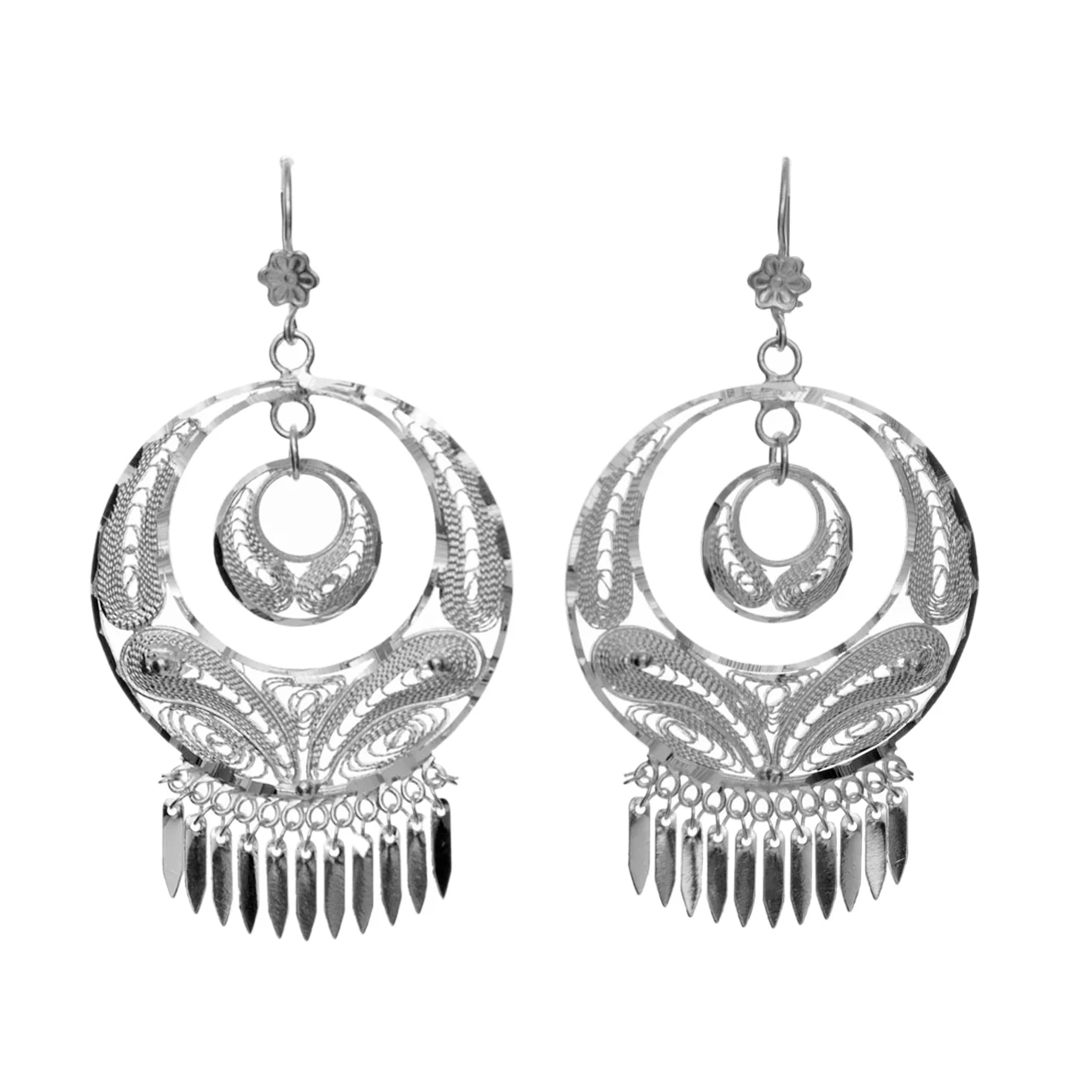 Sterling Silver Large Round Folkloric Filigree Earrings - Image 3