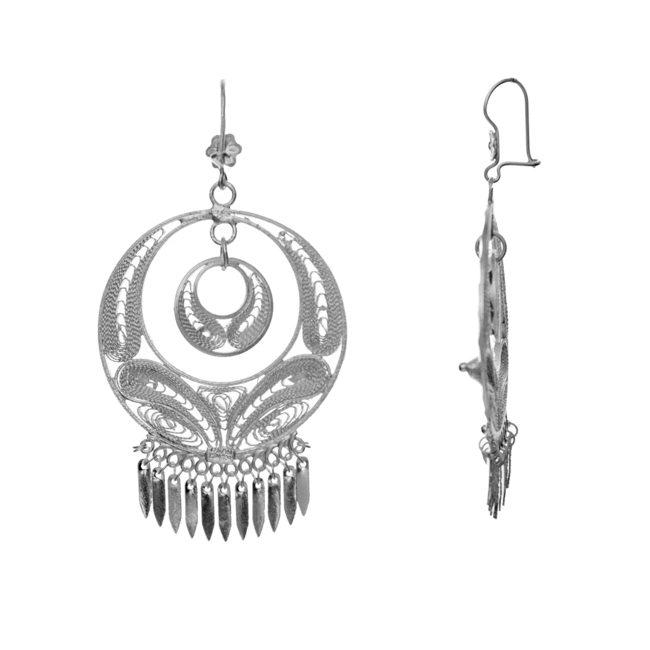 Sterling Silver Large Round Folkloric Filigree Earrings - Image 4