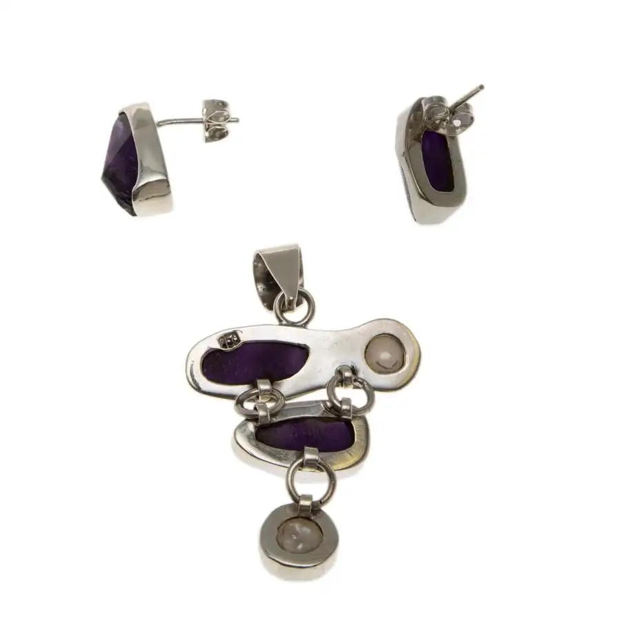 Sterling Silver Serene Amethyst Earrings and Pendant Set - Image 3