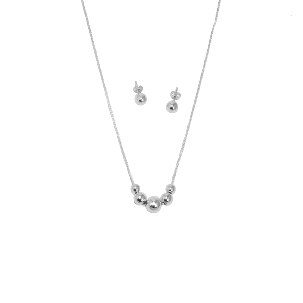 Sterling Silver Sphere Necklace and Earrings Set - Image 3