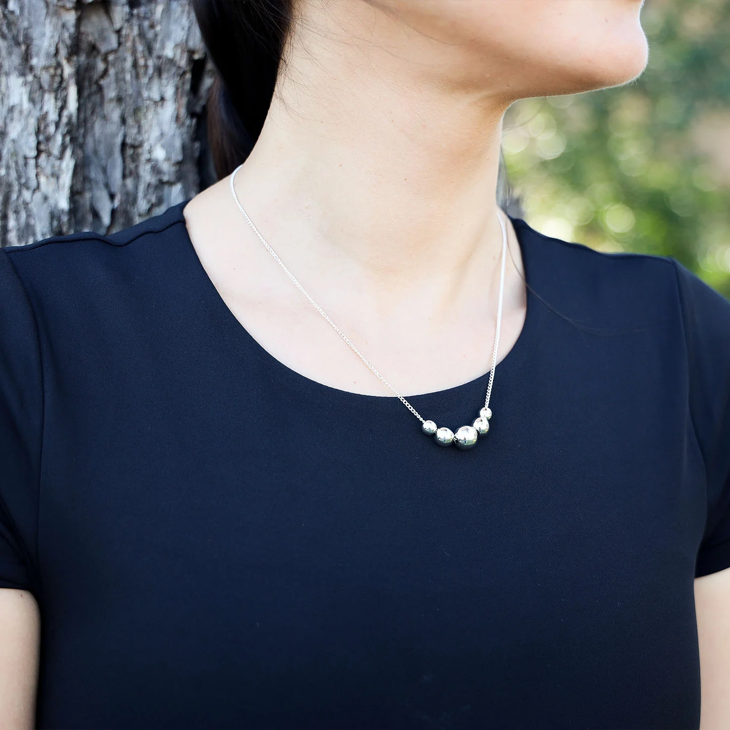 Sterling Silver Sphere Necklace and Earrings Set - Image 8