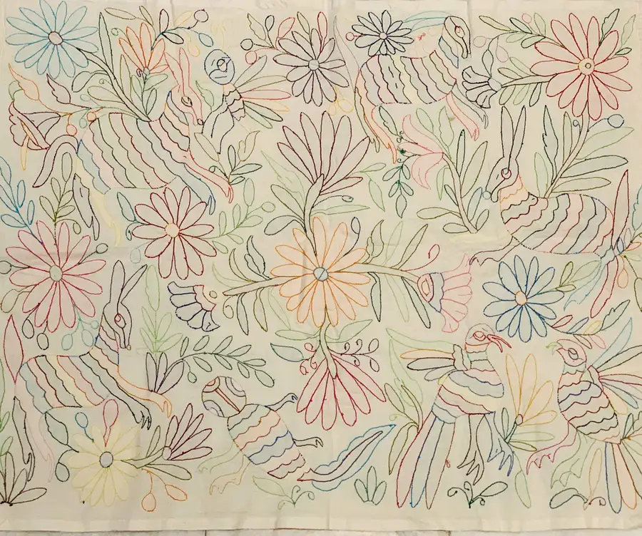 Otomí Hand-Embroidered Tapestry - Image 6