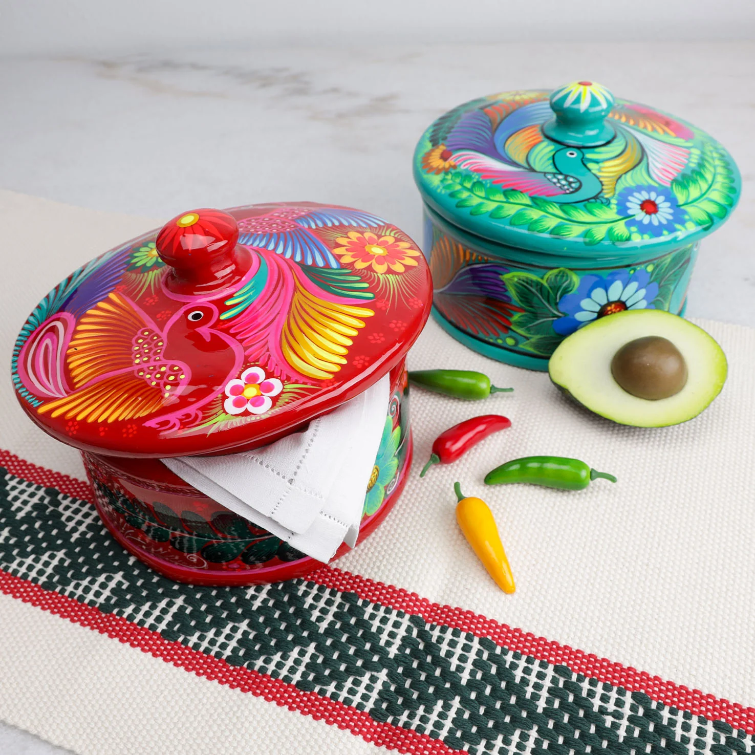 Hand-Painted Xalitla Clay Tortilla Basket - Image 12