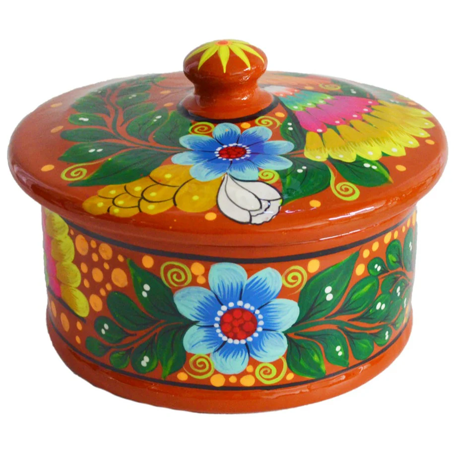 Hand-Painted Xalitla Clay Tortilla Basket - Image 13