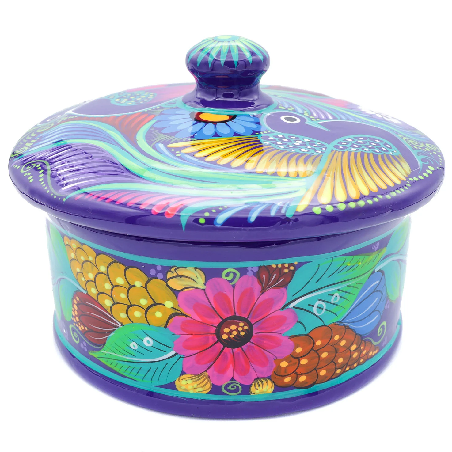 Hand-Painted Xalitla Clay Tortilla Basket - Image 5