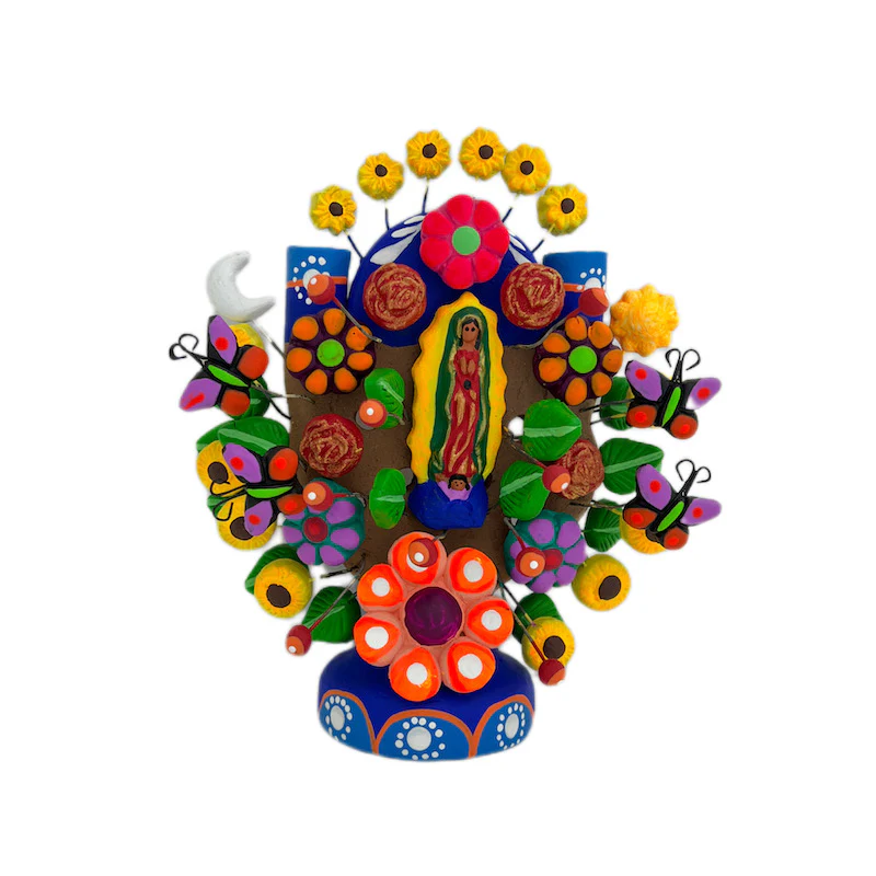 Virgen de Guadalupe Small Tree of Life Clay Sculpture - Image 13