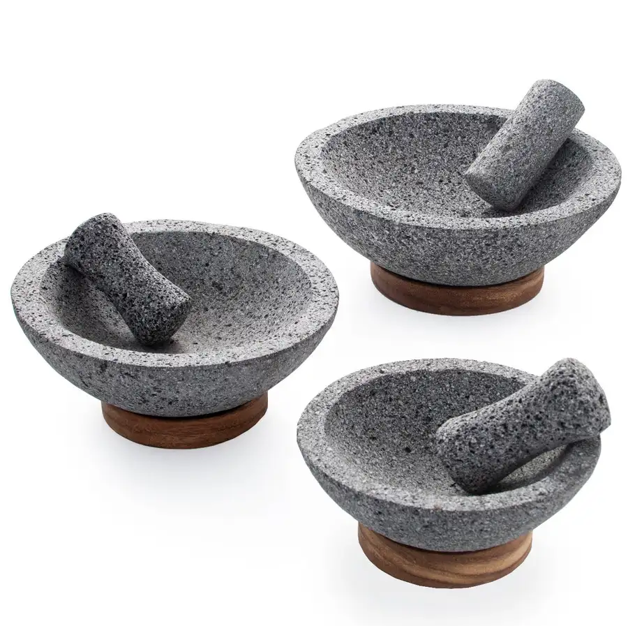 Volcanic Stone Molcajete with Wooden Base - Image 5